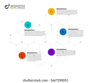 Plantilla de diseño gráfico. Concepto creativo con 5 pasos. Se puede utilizar para diseño de flujo de trabajo, diagrama, banner, diseño web. Ilustración del vector