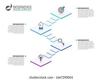 Plantilla de diseño gráfico. Concepto creativo con 4 pasos. Se puede utilizar para diseño de flujo de trabajo, diagrama, banner, diseño web. Ilustración del vector