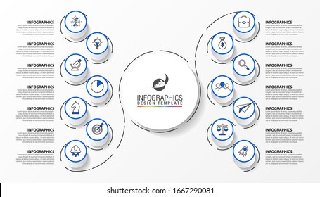 Plantilla de diseño gráfico. Concepto creativo con 14 pasos. Se puede utilizar para diseño de flujo de trabajo, diagrama, banner, diseño web. Ilustración del vector