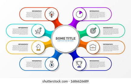  Plantilla de diseño gráfico. Concepto creativo con 8 pasos. Se puede utilizar para diseño de flujo de trabajo, diagrama, banner, diseño web. Ilustración del vector
