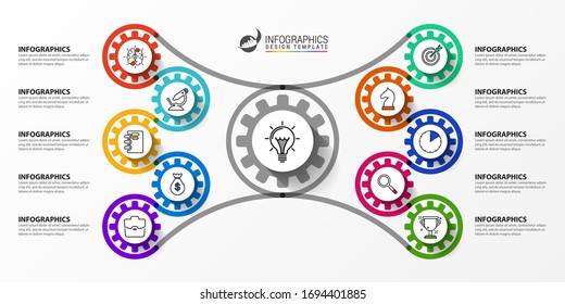 Infographic design template. Creative concept with 10 steps. Can be used for workflow layout, diagram, banner, webdesign. Vector illustration