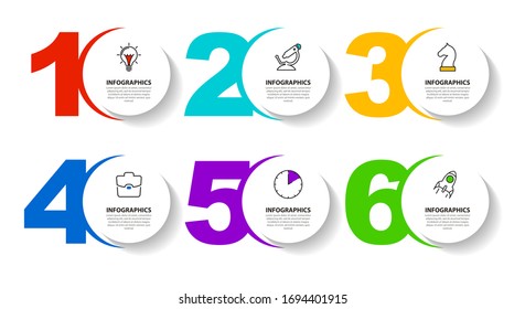Infographic design template. Creative concept with 6 steps. Can be used for workflow layout, diagram, banner, webdesign. Vector illustration