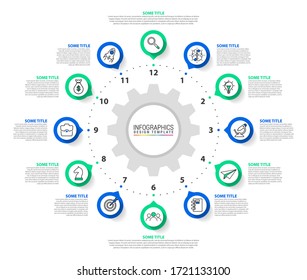 Infographic design template. Creative concept with 12 steps. Can be used for workflow layout, diagram, banner, webdesign. Vector illustration