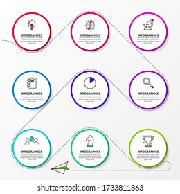 Infographic design template. Creative concept with 9 steps. Can be used for workflow layout, diagram, banner, webdesign. Vector illustration