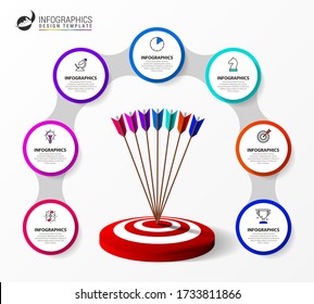 Plantilla de diseño infográfico. Concepto creativo con 7 pasos. Se puede utilizar para diseño de flujo de trabajo, diagrama, banner, diseño web. Ilustración del vector