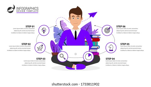Infographic design template. Creative concept with 6 steps. Can be used for workflow layout, diagram, banner, webdesign. Vector illustration