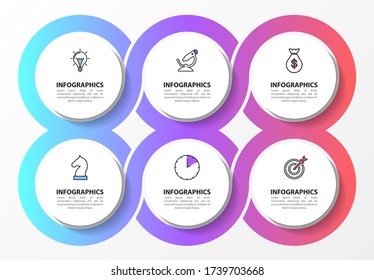 Infographic design template. Creative concept with 6 steps. Can be used for workflow layout, diagram, banner, webdesign. Vector illustration