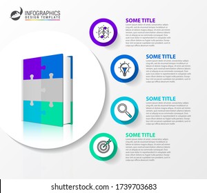 Plantilla de diseño infográfico. Concepto creativo con 4 pasos. Se puede utilizar para diseño de flujo de trabajo, diagrama, banner, diseño web. Ilustración del vector