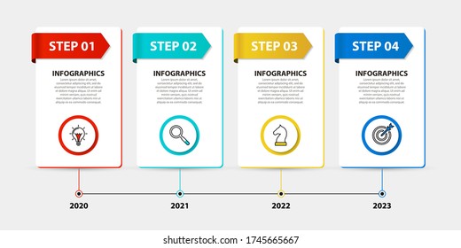 Infografische Designvorlage. Kreatives Konzept mit 4 Schritten. Kann für Workflow-Layout, Diagramm, Banner, Webdesign verwendet werden. Vektor-Abbildung