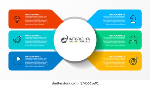 Infographic design template. Creative concept with 6 steps. Can be used for workflow layout, diagram, banner, webdesign. Vector illustration