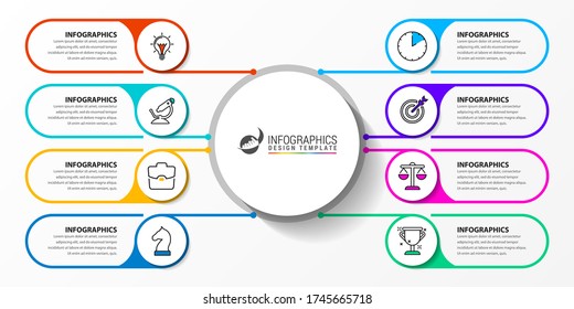 Infographic design template. Creative concept with 8 steps. Can be used for workflow layout, diagram, banner, webdesign. Vector illustration