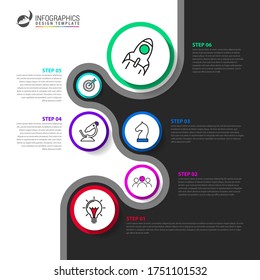 Infographic design template. Creative concept with 6 steps. Can be used for workflow layout, diagram, banner, webdesign. Vector illustration
