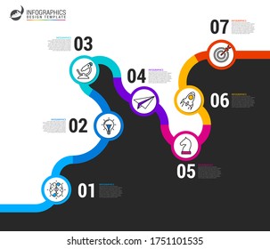 Infographic design template. Creative concept with 7 steps. Can be used for workflow layout, diagram, banner, webdesign. Vector illustration