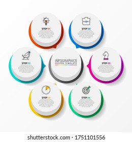 Infografische Design-Vorlage. Kreatives Konzept mit 6 Schritten. Kann für Workflow-Layout, Diagramm, Banner, Webdesign verwendet werden. Vektorgrafik