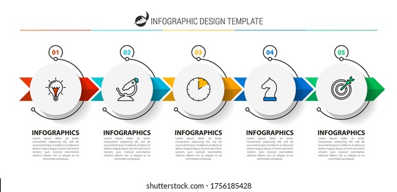 Plantilla de diseño infográfico. Concepto creativo con 5 pasos. Se puede utilizar para diseño de flujo de trabajo, diagrama, banner, diseño web. Ilustración del vector