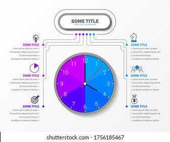 Plantilla de diseño infográfico. Concepto creativo con 6 pasos. Se puede utilizar para diseño de flujo de trabajo, diagrama, banner, diseño web. Ilustración del vector