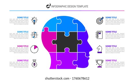Plantilla de diseño infográfico. Concepto creativo con 8 pasos. Se puede utilizar para diseño de flujo de trabajo, diagrama, banner, diseño web. Ilustración del vector