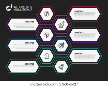 Plantilla de diseño infográfico. Concepto creativo con 6 pasos. Se puede utilizar para diseño de flujo de trabajo, diagrama, banner, diseño web. Ilustración del vector
