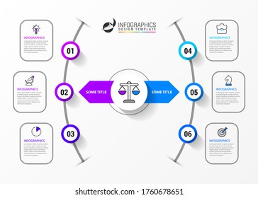 Infographic design template. Creative concept with 6 steps. Can be used for workflow layout, diagram, banner, webdesign. Vector illustration