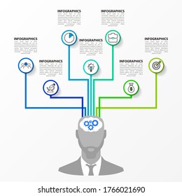 Plantilla de diseño infográfico. Concepto creativo con 7 pasos. Se puede utilizar para diseño de flujo de trabajo, diagrama, banner, diseño web. Ilustración del vector