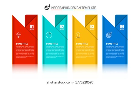 Plantilla de diseño infográfico. Concepto creativo con 4 pasos. Se puede utilizar para diseño de flujo de trabajo, diagrama, banner, diseño web. Ilustración del vector