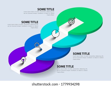 Plantilla de diseño infográfico. Concepto creativo con 4 pasos. Se puede utilizar para diseño de flujo de trabajo, diagrama, banner, diseño web. Ilustración del vector