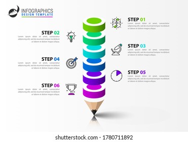 Infographic design template. Creative concept with 6 steps. Can be used for workflow layout, diagram, banner, webdesign. Vector illustration