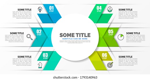 Infographic design template. Creative concept with 6 steps. Can be used for workflow layout, diagram, banner, webdesign. Vector illustration