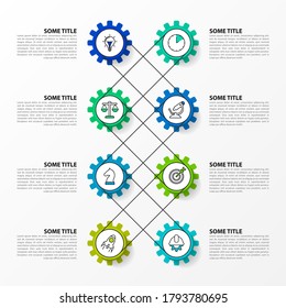 Infographic design template. Creative concept with 8 steps. Can be used for workflow layout, diagram, banner, webdesign. Vector illustration