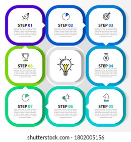 Infographic design template. Creative concept with 8 steps. Can be used for workflow layout, diagram, banner, webdesign. Vector illustration