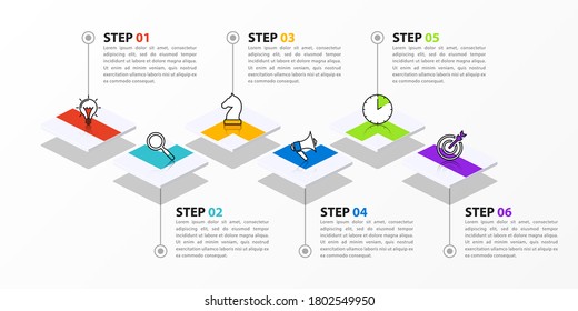 Infographic design template. Creative concept with 6 steps. Can be used for workflow layout, diagram, banner, webdesign. Vector illustration