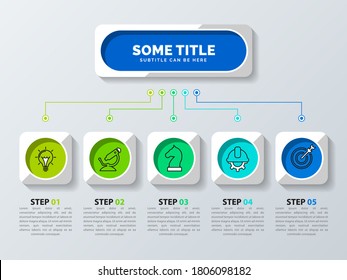 Plantilla de diseño infográfico. Concepto creativo con 5 pasos. Se puede utilizar para diseño de flujo de trabajo, diagrama, banner, diseño web. Ilustración del vector