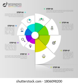 Infographic design template. Creative concept with 8 steps. Can be used for workflow layout, diagram, banner, webdesign. Vector illustration