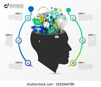 Infographic design template. Creative concept with 6 steps. Can be used for workflow layout, diagram, banner, webdesign. Vector illustration
