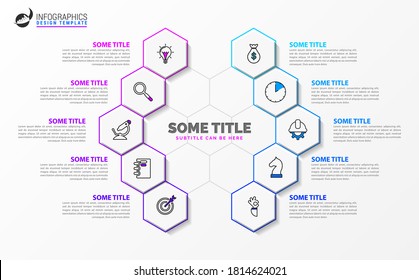 Plantilla de diseño infográfico. Concepto creativo con 10 pasos. Se puede utilizar para diseño de flujo de trabajo, diagrama, banner, diseño web. Ilustración del vector