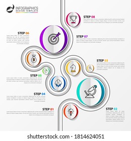 Infographic design template. Creative concept with 8 steps. Can be used for workflow layout, diagram, banner, webdesign. Vector illustration