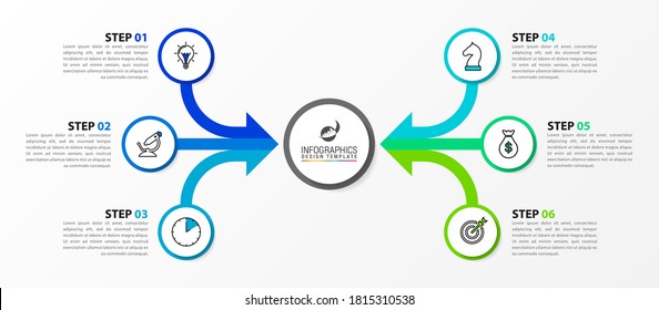 Infographic design template. Creative concept with 6 steps. Can be used for workflow layout, diagram, banner, webdesign. Vector illustration