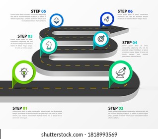 Infographic design template. Creative concept with 6 steps. Can be used for workflow layout, diagram, banner, webdesign. Vector illustration