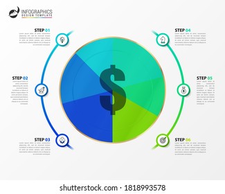 Infographic design template. Creative concept with 6 steps. Can be used for workflow layout, diagram, banner, webdesign. Vector illustration