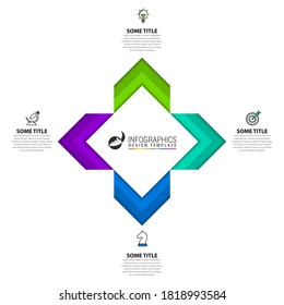 Plantilla de diseño infográfico. Concepto creativo con 4 pasos. Se puede utilizar para diseño de flujo de trabajo, diagrama, banner, diseño web. Ilustración del vector