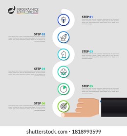 Infographic design template. Creative concept with 6 steps. Can be used for workflow layout, diagram, banner, webdesign. Vector illustration