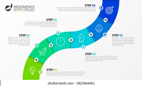 Infographic design template. Creative concept with 6 steps. Can be used for workflow layout, diagram, banner, webdesign. Vector illustration