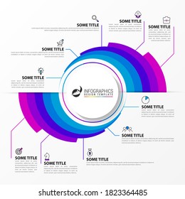 Plantilla de diseño infográfico. Concepto creativo con 10 pasos. Se puede utilizar para diseño de flujo de trabajo, diagrama, banner, diseño web. Ilustración del vector