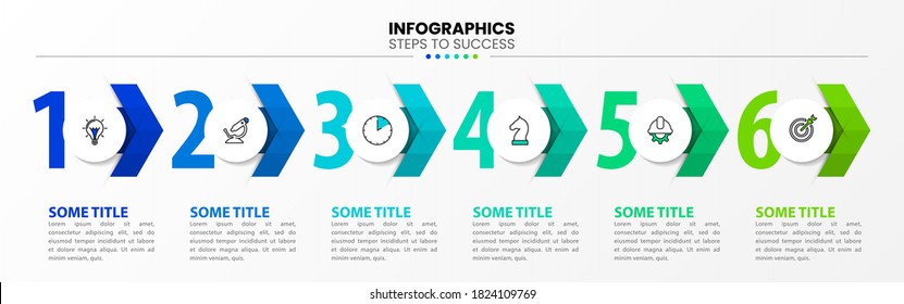 Infographic design template. Creative concept with 6 steps. Can be used for workflow layout, diagram, banner, webdesign. Vector illustration