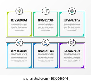 Infographic design template. Creative concept with 6 steps. Can be used for workflow layout, diagram, banner, webdesign. Vector illustration