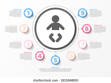 Infographic design template. Creative concept with 9 steps. Can be used for workflow layout, diagram, banner, webdesign. Vector illustration