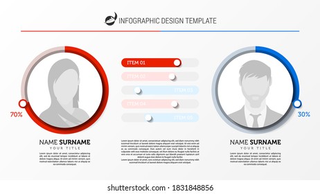 Plantilla de diseño infográfico. Concepto creativo con 2 pasos. Se puede utilizar para diseño de flujo de trabajo, diagrama, banner, diseño web. Ilustración del vector