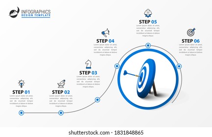 Infographic design template. Creative concept with 6 steps. Can be used for workflow layout, diagram, banner, webdesign. Vector illustration