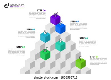 Infographic design template. Creative concept with 6 steps. Can be used for workflow layout, diagram, banner, webdesign. Vector illustration