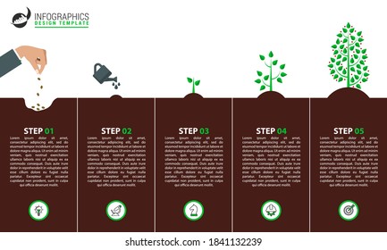 Plantilla de diseño infográfico. Concepto creativo con 5 pasos. Se puede utilizar para diseño de flujo de trabajo, diagrama, banner, diseño web. Ilustración del vector